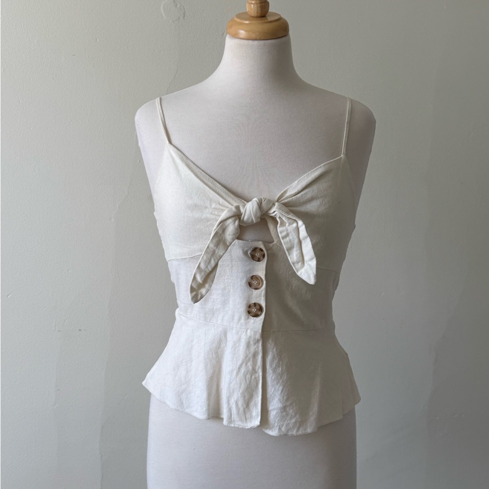🌸  4 for $20 / Rebellion White Tie-Front Peplum Button Cami
